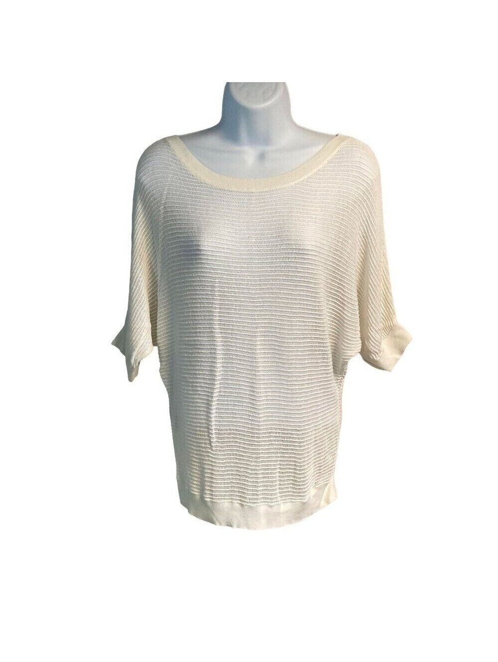 Express Knit Top Womens Small Cream Dolman Sleeve Mesh Open Weave Minimalist